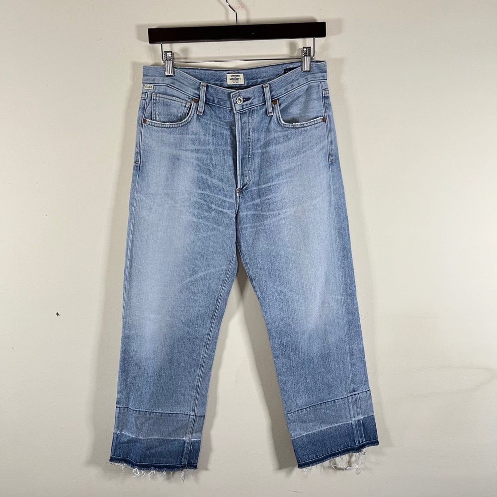 Citizens Of Humanity Cora Crop Jeans Relaxed Undone Hem High Rise Lightwash 26